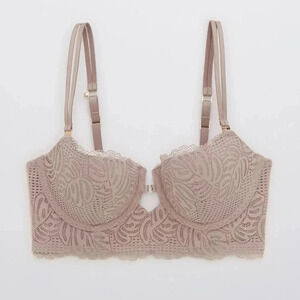 aerie Lace Longline Underwire Bra in Taupe